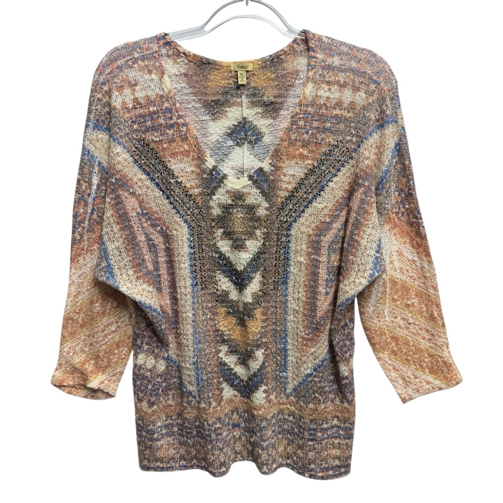 Vintage Retro Crochet Southwestern Cowgirl 90s Y2K Rhinestone Knit Sweater Top